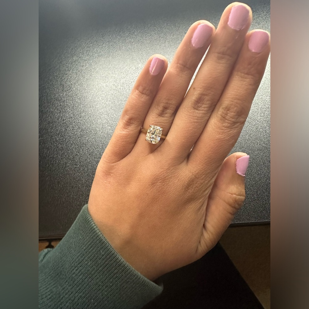 Elongated cushion cut moissanite ring